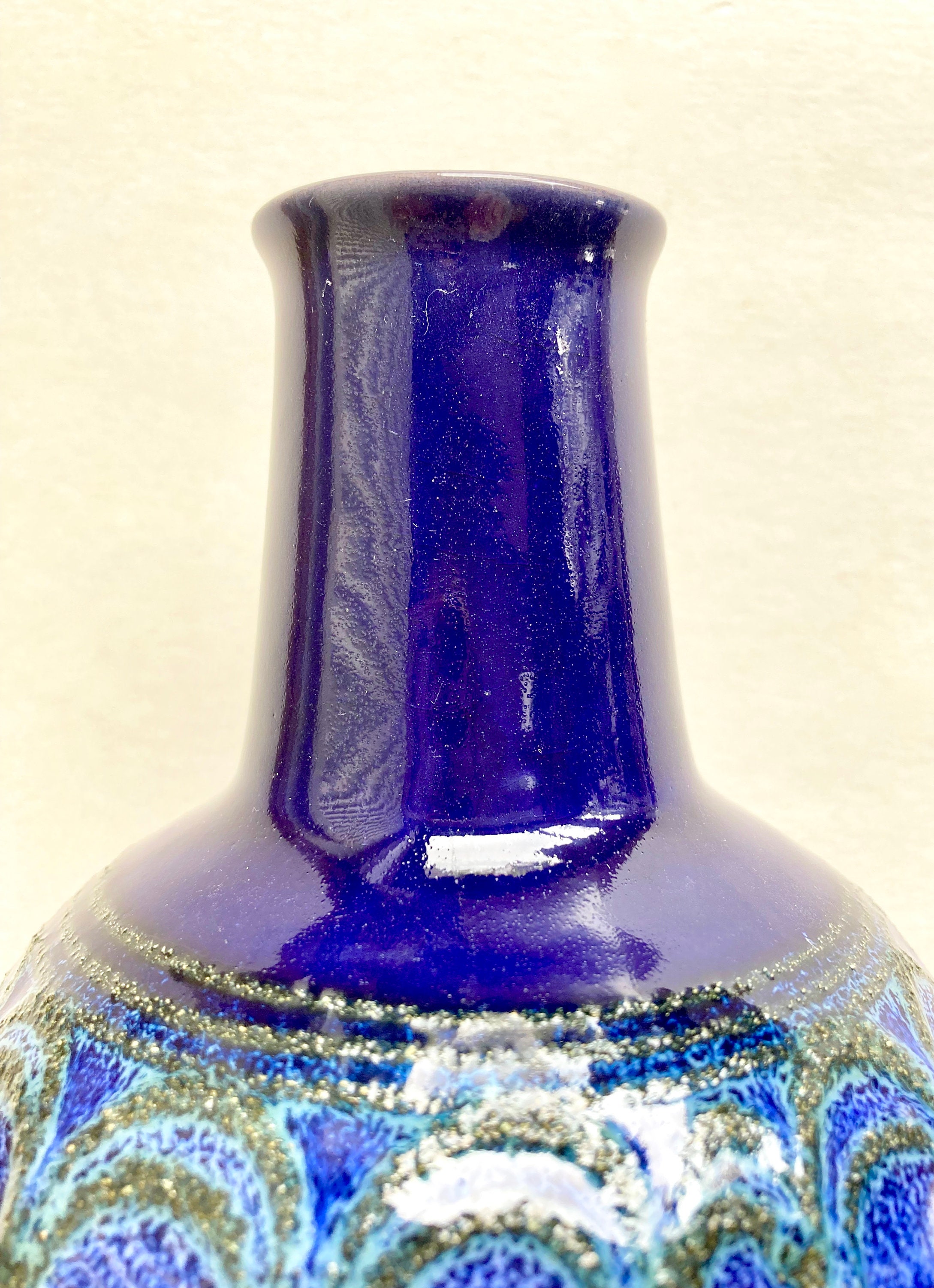 Vintage German Fat Lava Pottery: Mid-Century Modern Blue Ceramic