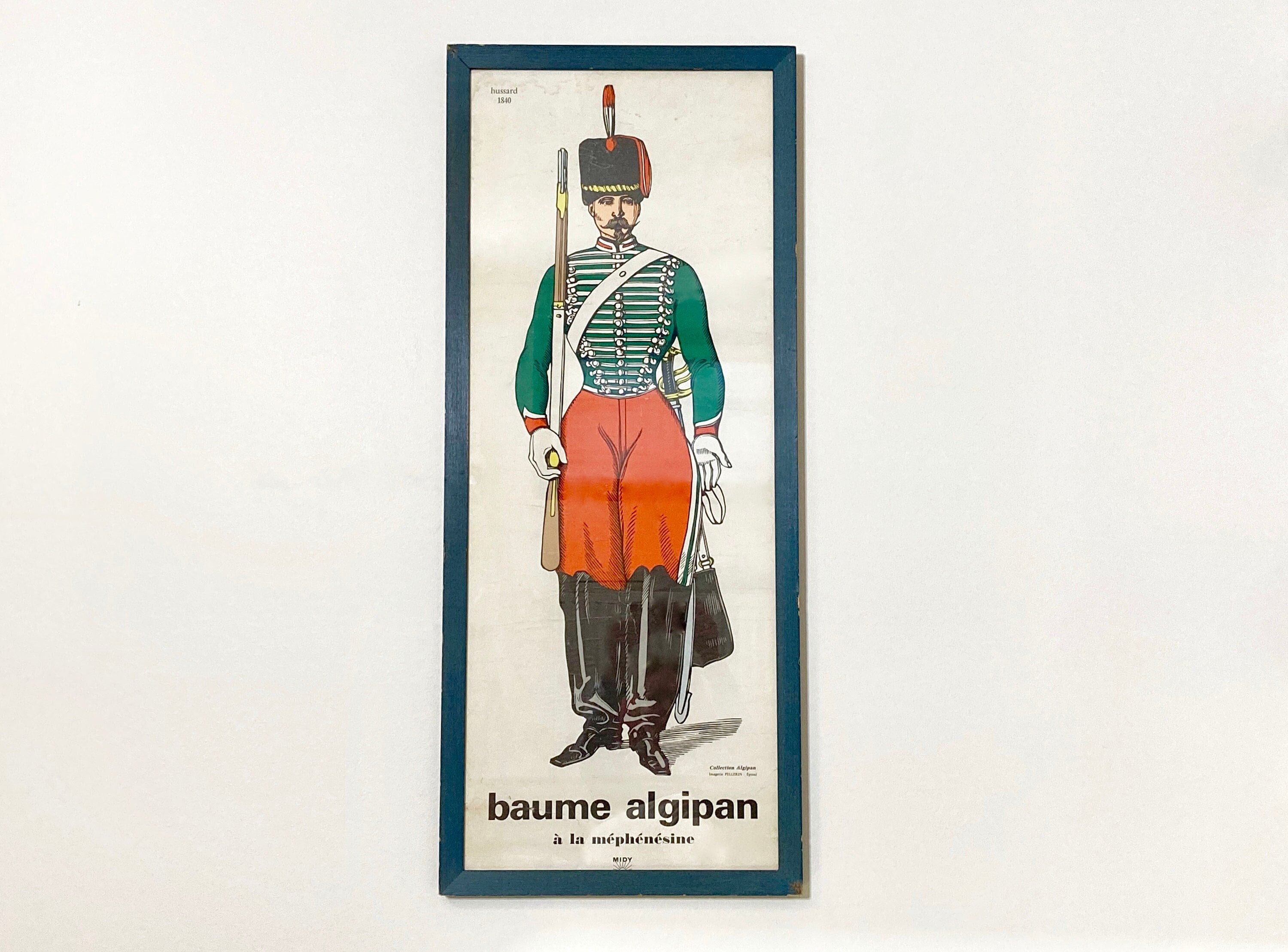 Grande Affiche Publicitaire Vintage Français Encadrée Sous Verre avec Un Hussard en Uniforme