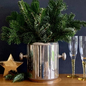 Vintage Franse Art Deco champagne-emmer, metalen wijnkoeler met handgrepen