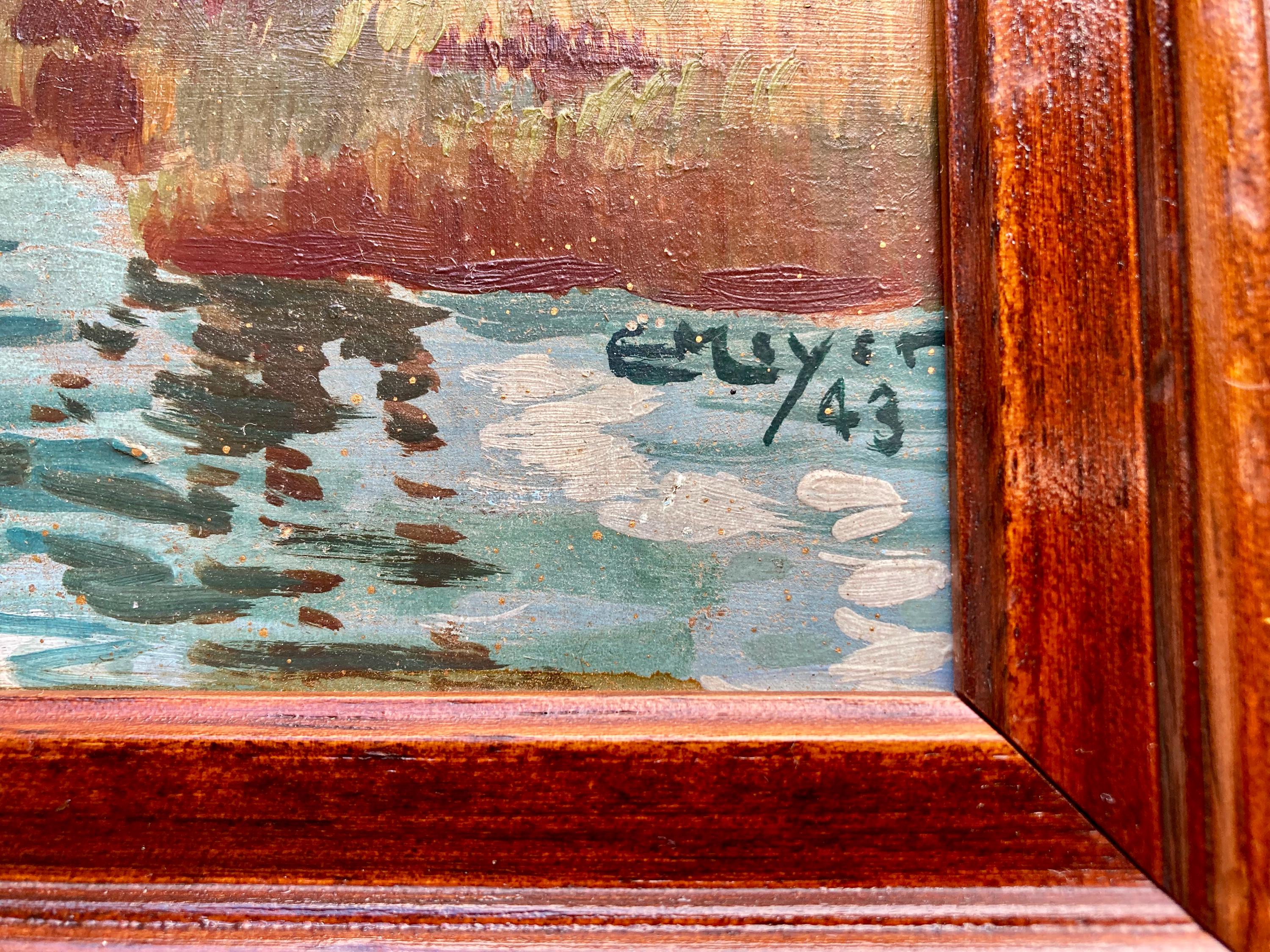 1940年代のヴィンテージフランス油絵：秋の風景画（サイン入り、額入り