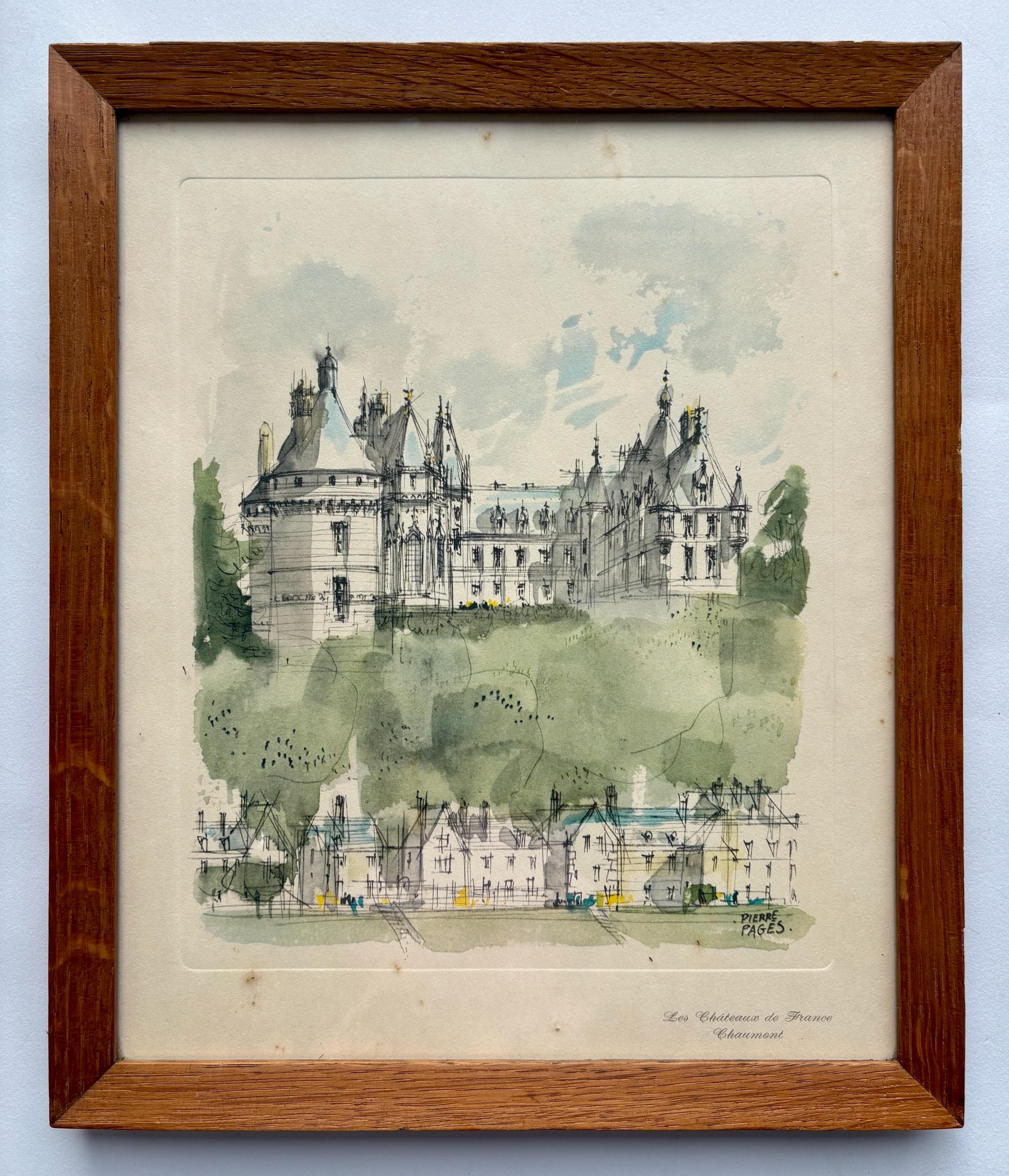 Set of 3 Vintage Franche Framed Lithographs: 1960s Chateaux