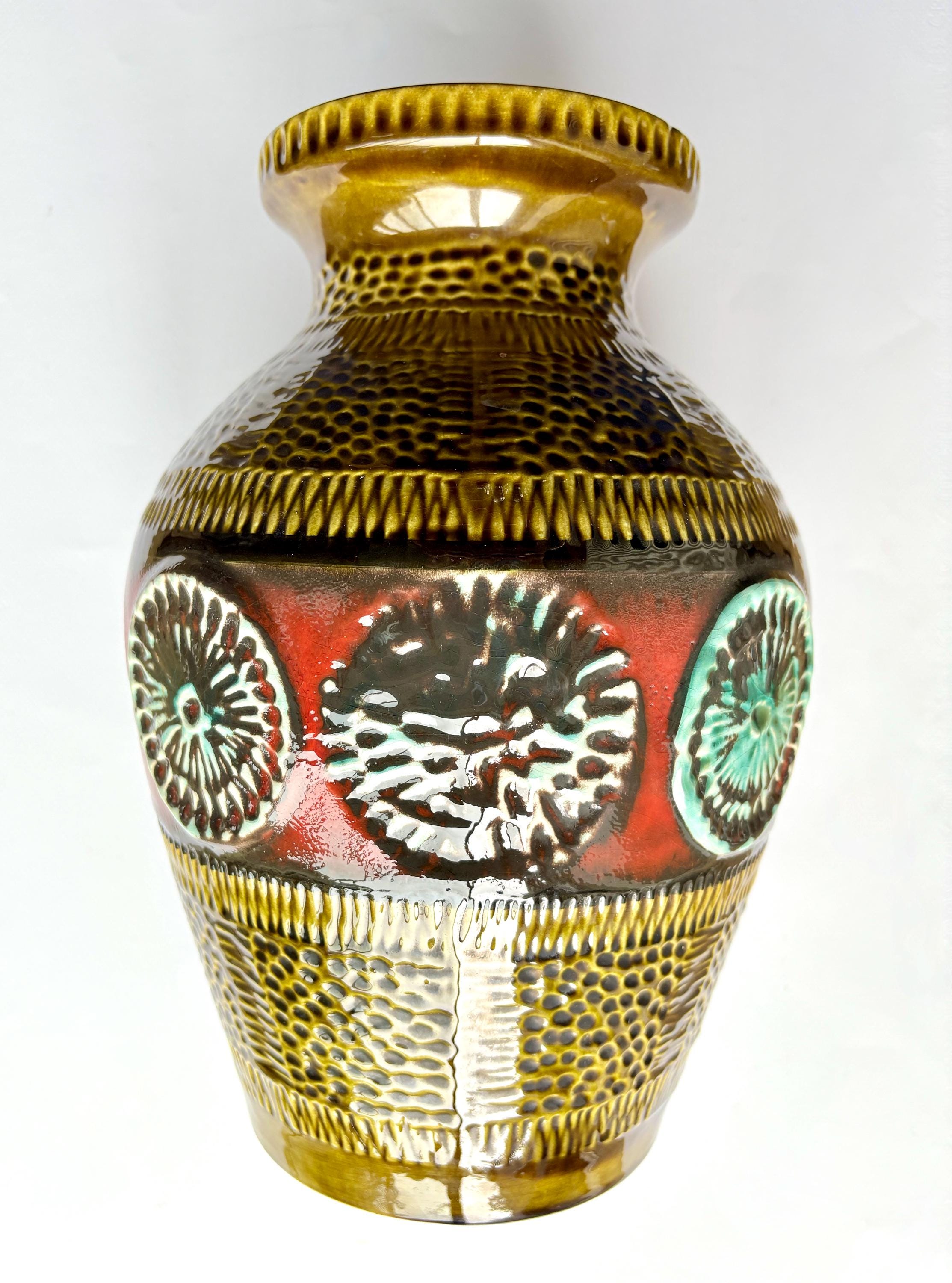 Large MCM German Ceramic Vase by Bay Keramik: 1960s Fat Lava Art