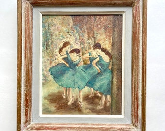 Pittura a olio originale francese vintage su tavola di tela, opere d'arte incorniciate di ballerini, ballerini, ballerine francesi, stile Edgar Degas