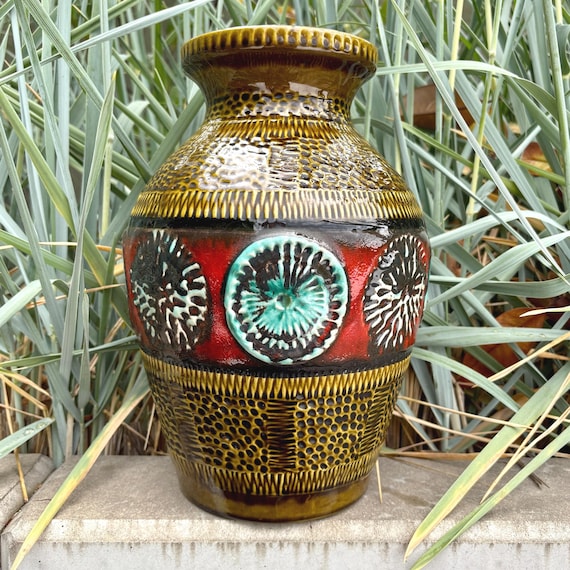 Large MCM German Ceramic Vase by Bay Keramik: 1960s Fat Lava Art
