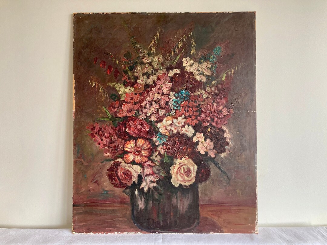 Large Midcentury French Original Painting on Hardboard, Unframed