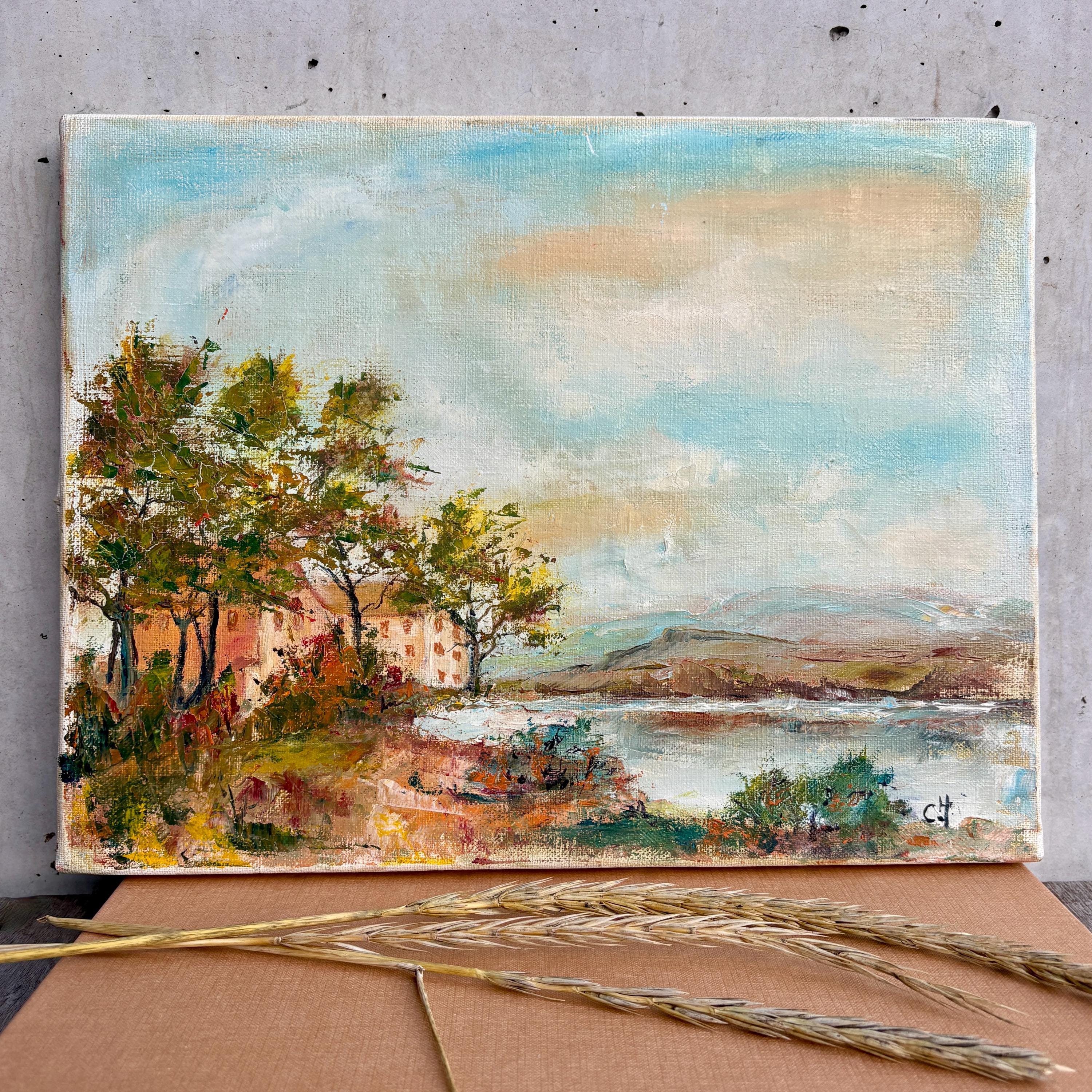 Vintage French Original Oil Painting: Unframed Landscape Signed by