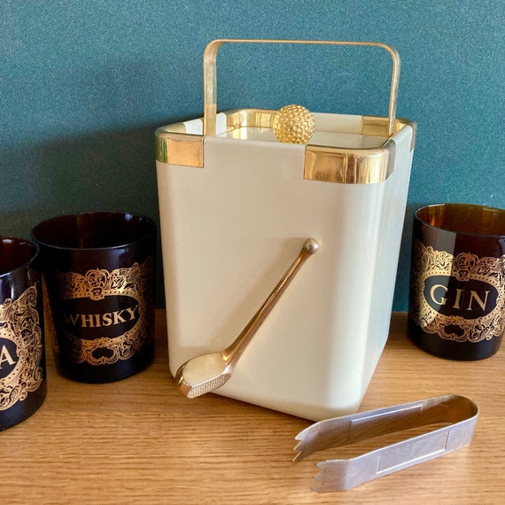 Vintage German Ice Bucket With Tongs: 1980s Golf Theme Barware by