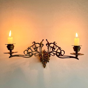 Vintage French Brass Candle Sconce: Art Nouveau Double-Arm Wall Mounted Candle Light