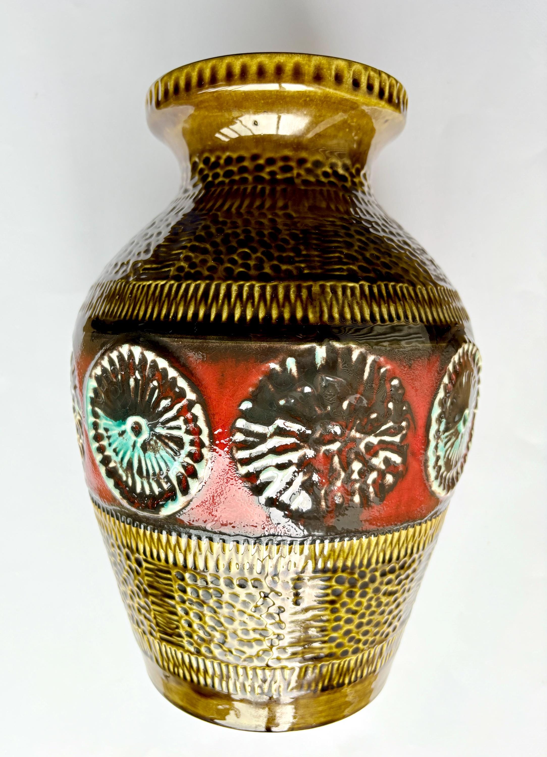 Large MCM German Ceramic Vase by Bay Keramik: 1960s Fat Lava Art