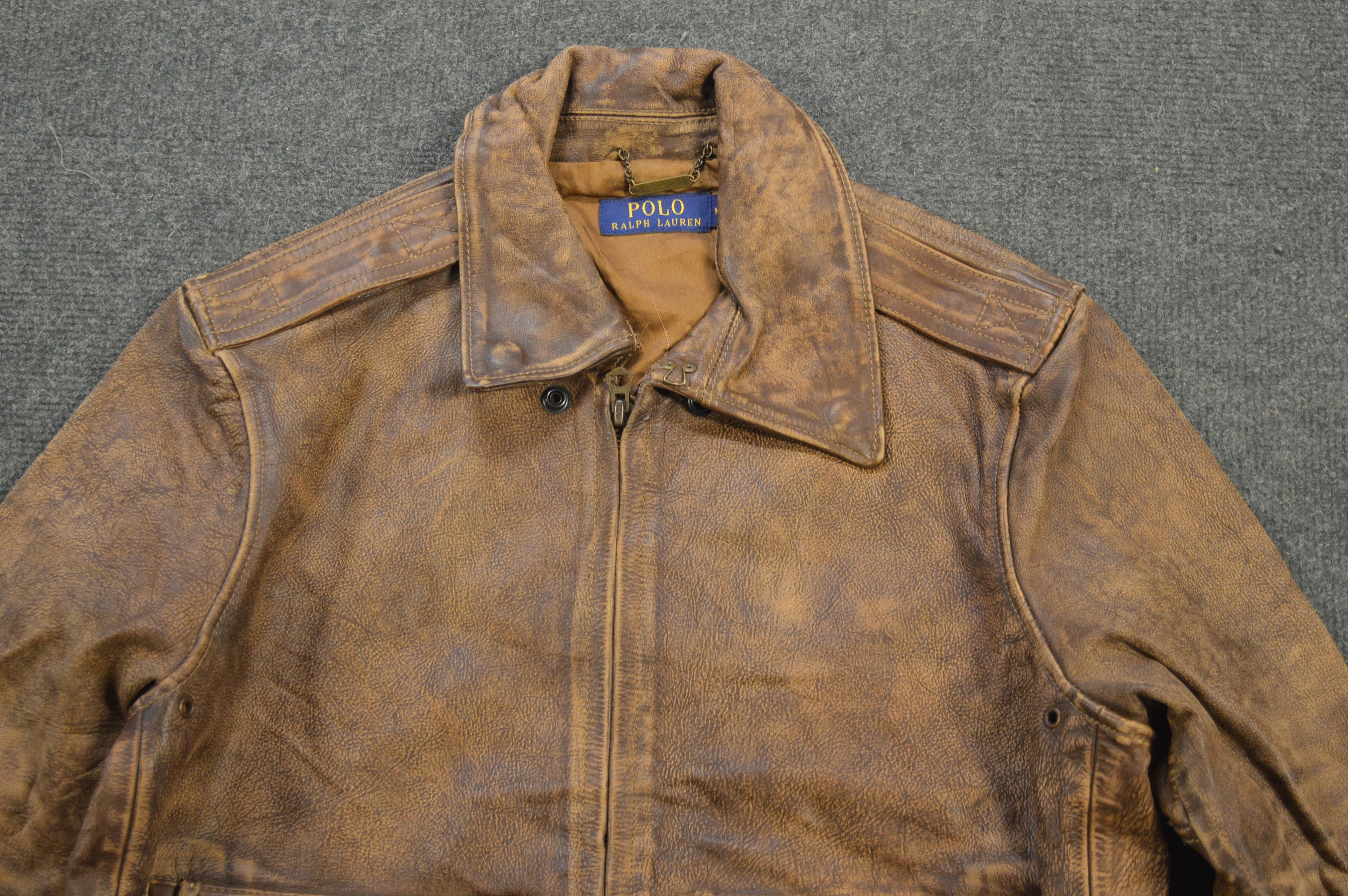 Vintage Polo Ralph Lauren Distressed Leather Bomber Women Jacket