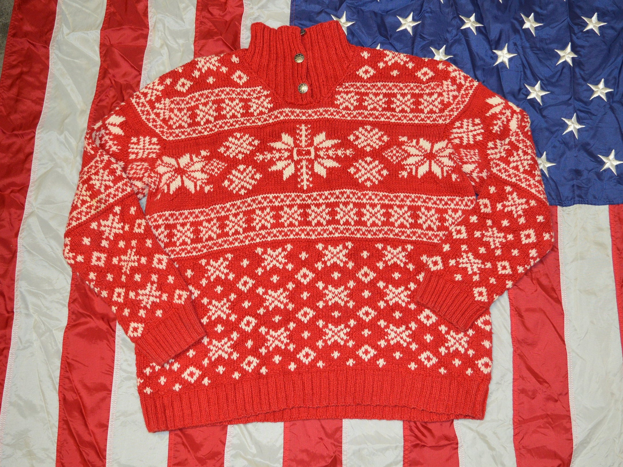 Vintage 90's Lauren Ralph Lauren Rare Handknit Christmas Snowflake Knitwear Sweater