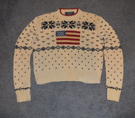 Vintage Polo Ralph Lauren Polo Sports Women American Flag Fairy Isle Winter Knitwear Jumper Sweater