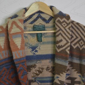 Vintage Lauren Ralph Lauren Hand-knit Navajo wool-alpaca ranch Women cardigan Knitwear without Belt image 3