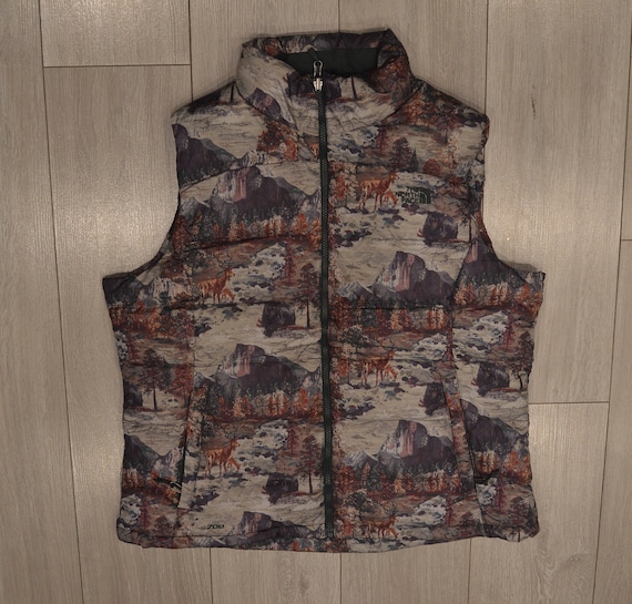 Vintage Rare the North Face Gilet Puffer Printed Forest 700 Series Women Jacket Etsy Canada