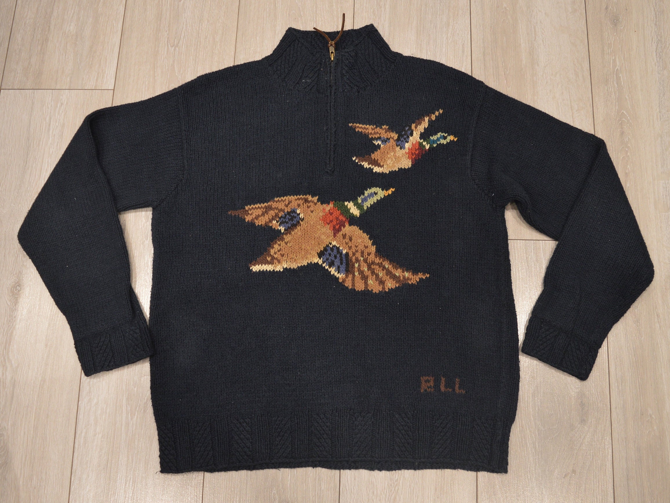 Vintage Rare 90s Lauren by Ralph Lauren 1/4 Duck Mallard Handknit