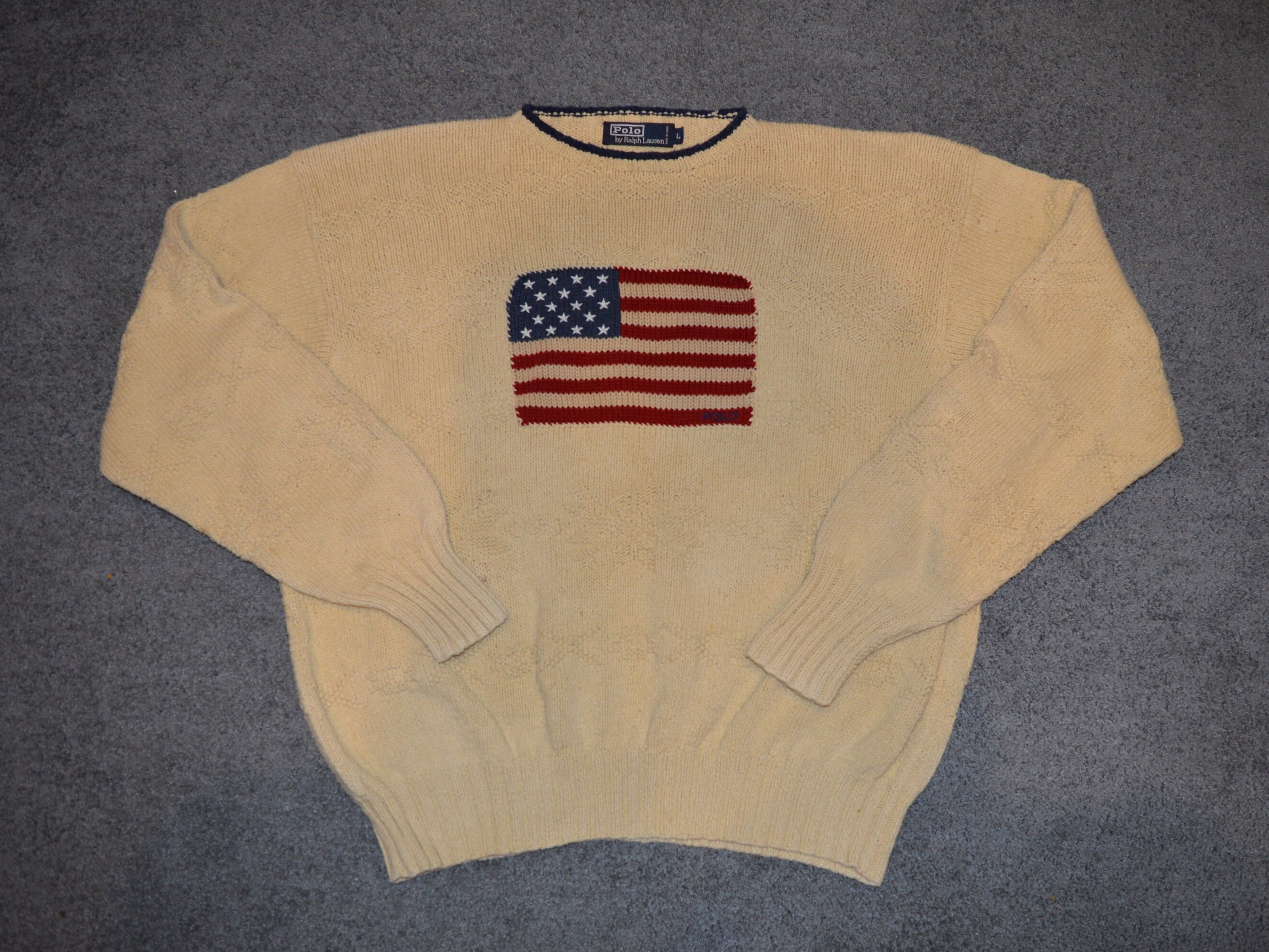 Vintage 1990's Polo Ralph Lauren USA Flag Knit Sweater Sz.M