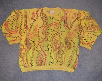 Vintage Rare  90s Coogi Crazy Flowers Pattern Crewneck  Multicolor  Knitwear Jumper
