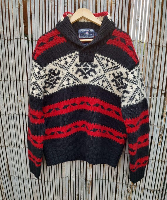 Buy Vintage Polo Ralph Lauren SPORTSMAN Hand Knit Collar Shawl 