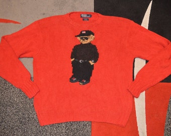 Vintage Rare Polo Ralph Lauren Polo Cool Bear Crewneck Handgefertigter Pullover Strickmode Größe XL