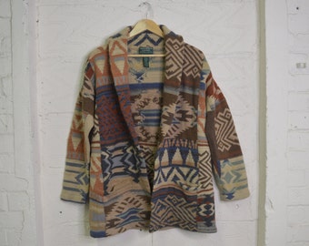 Vintage Lauren Ralph Lauren Handgestrickt Navajo Wolle-Alpaka Ranch Damen Strickjacke ohne Gürtel