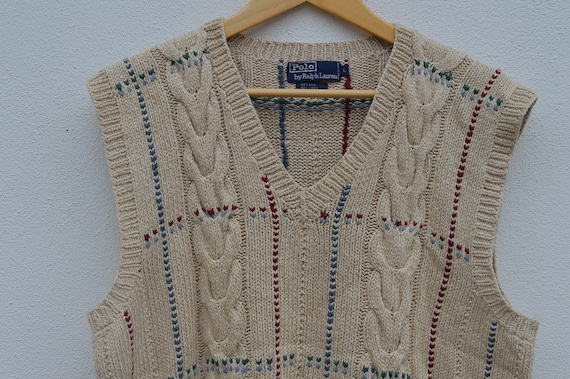 Vintage Polo Ralph Lauren Men's V Neck Cable knit… - image 2