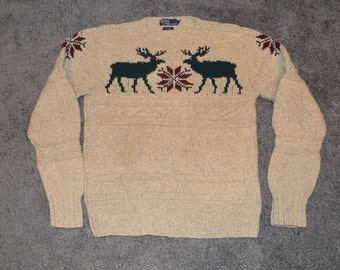 Vintage Polo Ralph Lauren Deer Moose Knit Sweater Size XL - Etsy