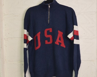 Vintage Polo Ralph Lauren 1/4 Zip USA Spell Out Men Sweater Knitwear Jumper