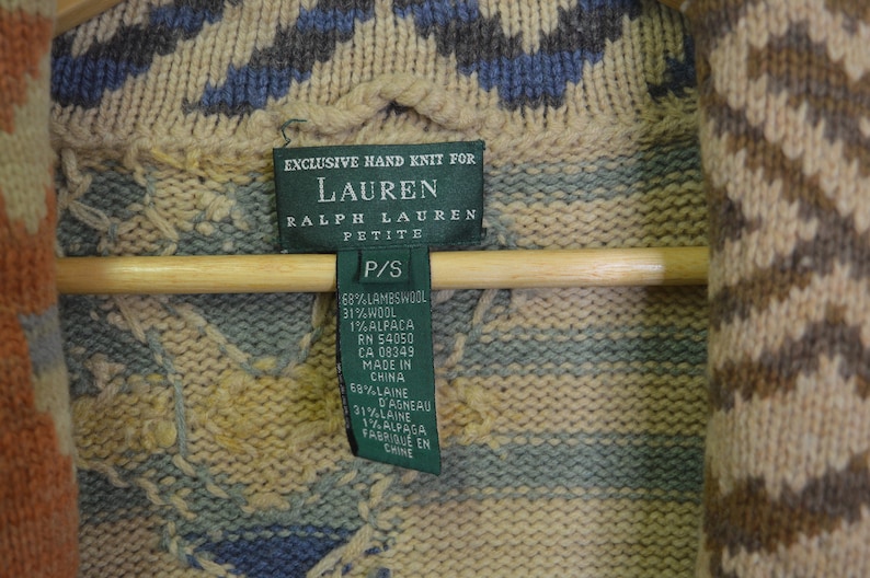 Vintage Lauren Ralph Lauren Hand-knit Navajo wool-alpaca ranch Women cardigan Knitwear without Belt image 6