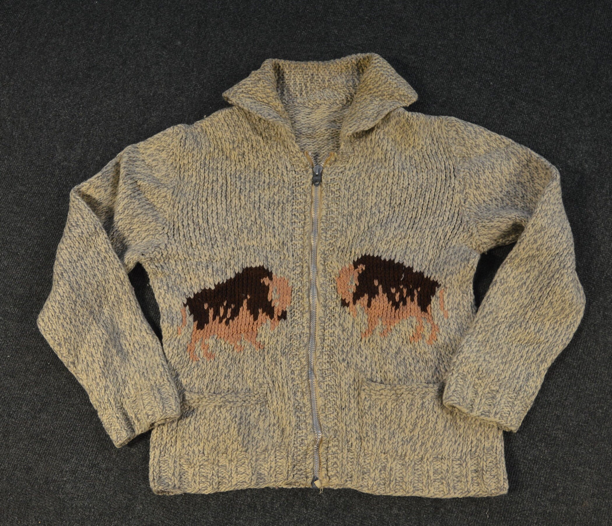 Vêtements Vêtements homme Pulls et gilets Gilets et cardigans vintage 1950s-60s Cowichan Bison Tricot à la main En laine Zipper Collared Cardigan Pull 