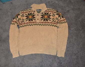 Born2vintageShop Vintage 90's Polo Ralph Lauren Fair Isle 4 Button Snowflake Knitwear Sweater