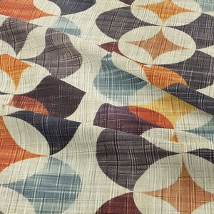Mid Century Distressed Circle Geometric Digital Print Honeycomb Textured Polyester Fabric, Earthly Scandinavian Fabric,Traditional Geometric
