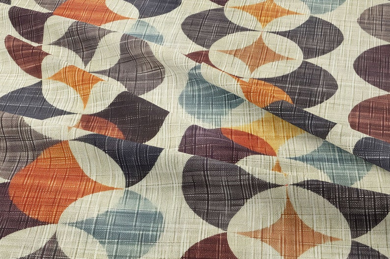 Mid Century Distressed Circle Geometric Digital Print Honeycomb Textured Polyester Fabric, Earthly Scandinavian Fabric,Traditional Geometric