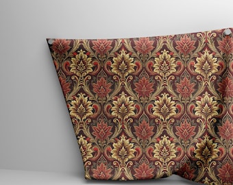 Baroque Damask Fabric by the yards – Red Gold Ornate Jacquard-Style Pattern for Upholstery, Curtains, Table Decor, DIY Projects