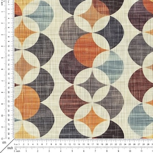 Mid Century Distressed Circle Geometric Digital Print Honeycomb Textured Polyester Fabric, Earthly Scandinavian Fabric,Traditional Geometric