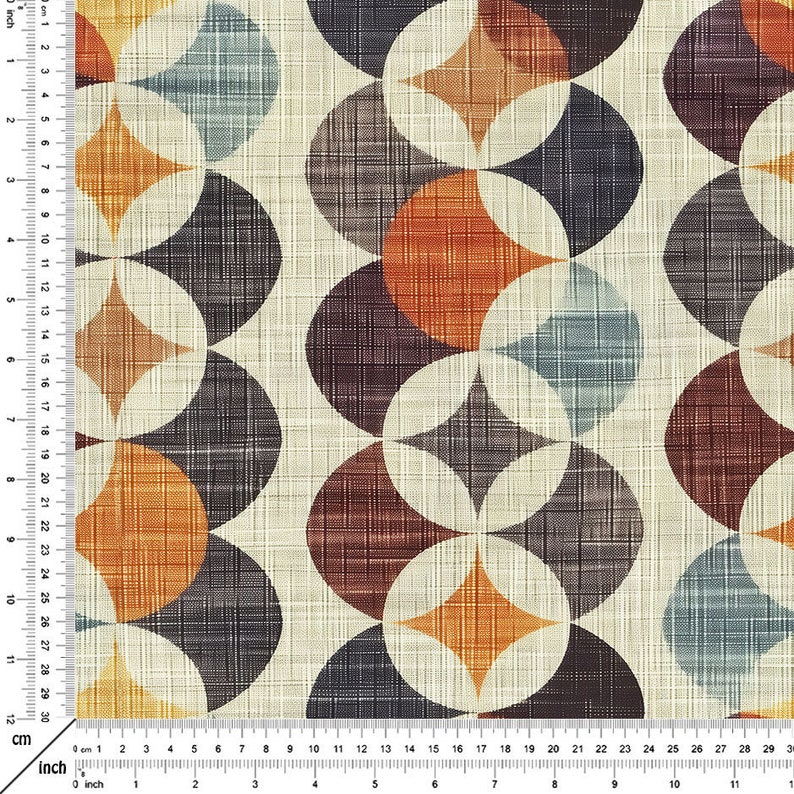 Mid Century Distressed Circle Geometric Digital Print Honeycomb Textured Polyester Fabric, Earthly Scandinavian Fabric,Traditional Geometric