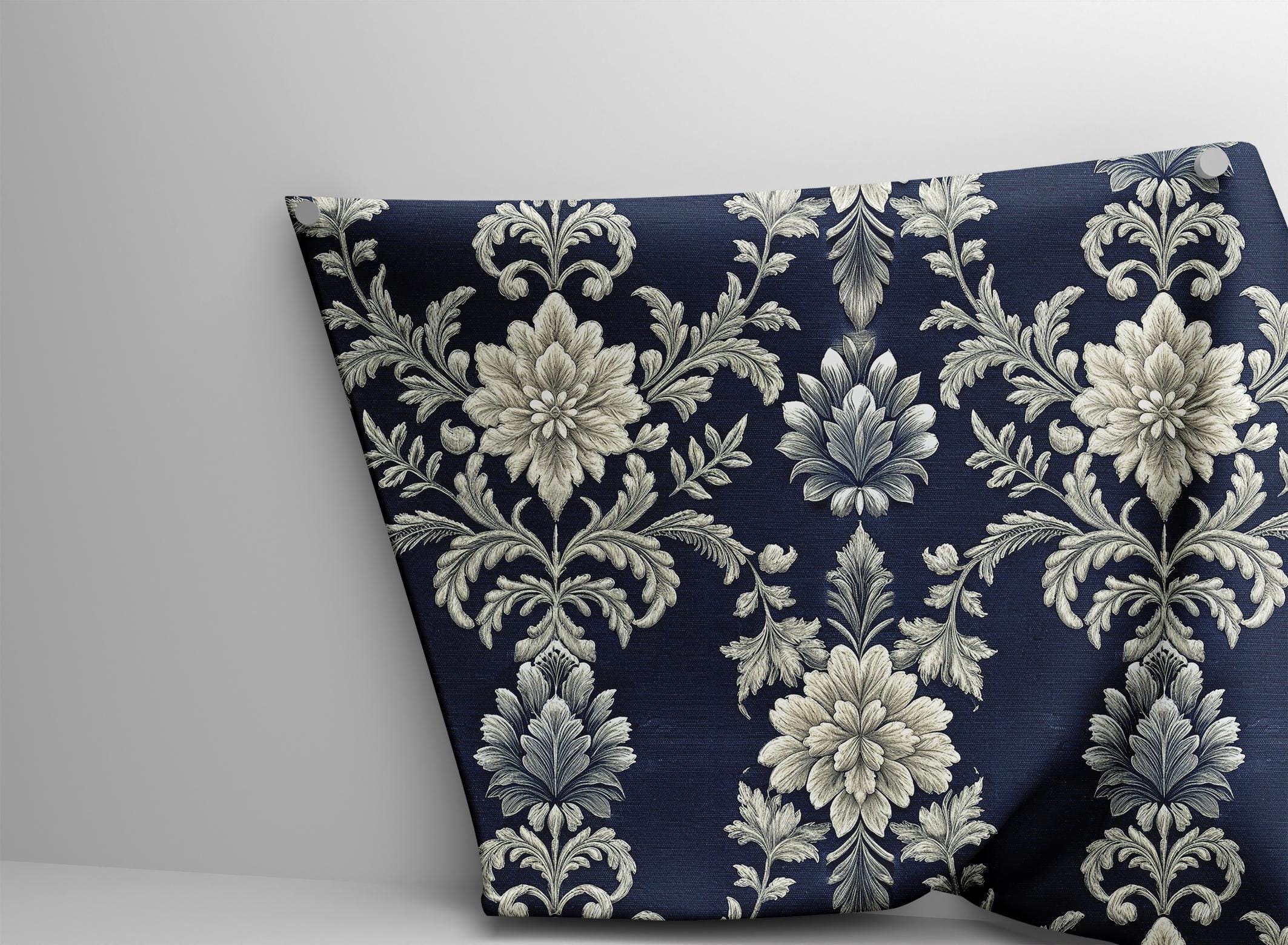 Tissu Damassé Vintage Floral Gris Et Blanc - Largeur 140cm - Mélange Polyester/coton - Idéal Déco Et Couture