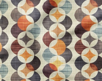 Mid Century Distressed Circle Geometric Digital Print Honeycomb Textured Polyester Fabric, Earthly Scandinavian Fabric,Traditional Geometric
