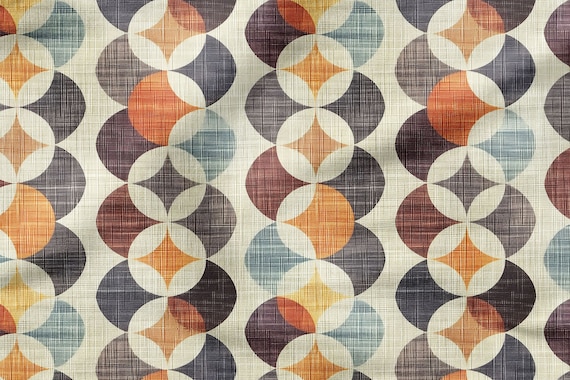 Mid Century Distressed Circle Geometric Digital Print Honeycomb Textured Polyester Fabric, Earthly Scandinavian Fabric,Traditional Geometric