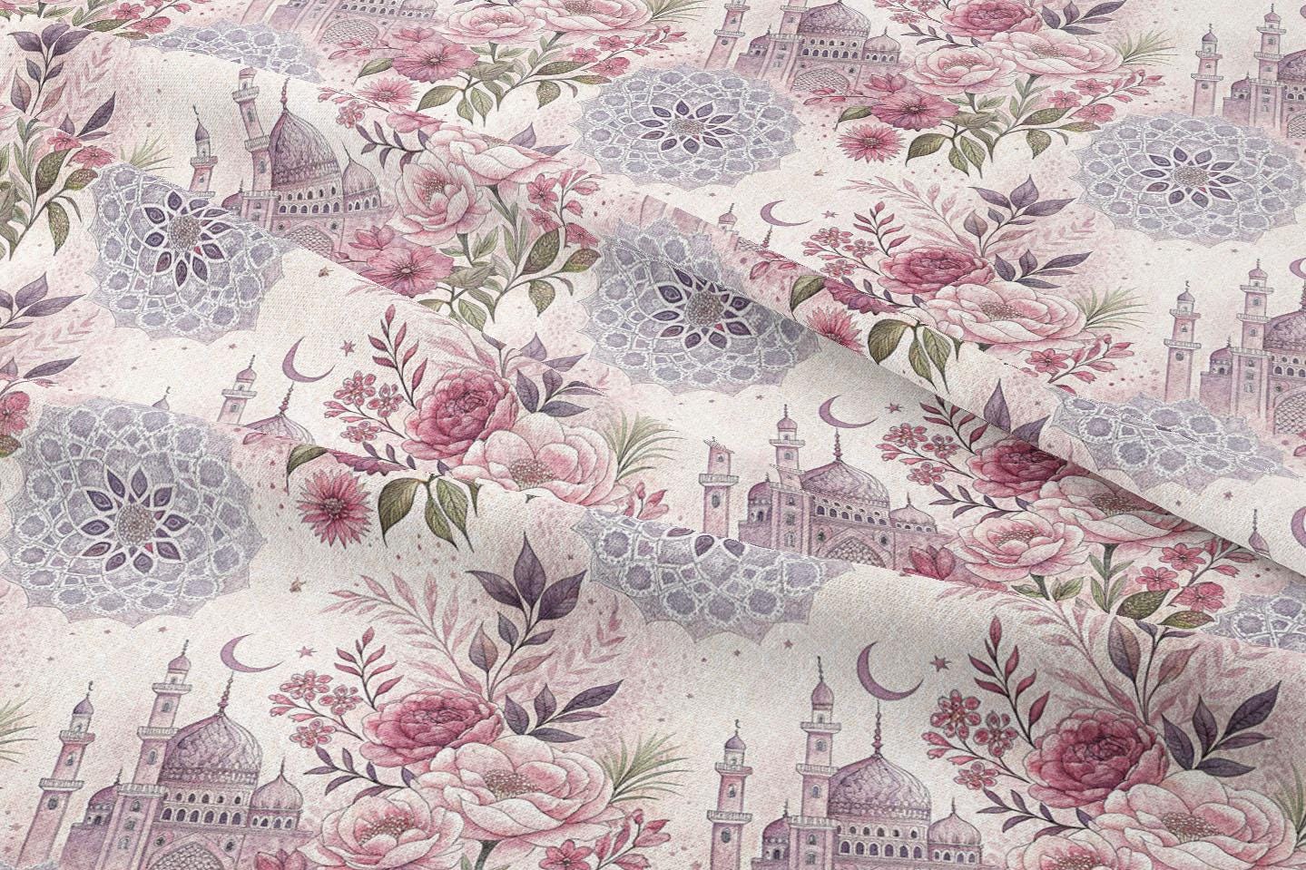Textiles Musilm Soft Pink & Purple Islamic Floral Mosque Fabric by the Yards, Ramadan ...