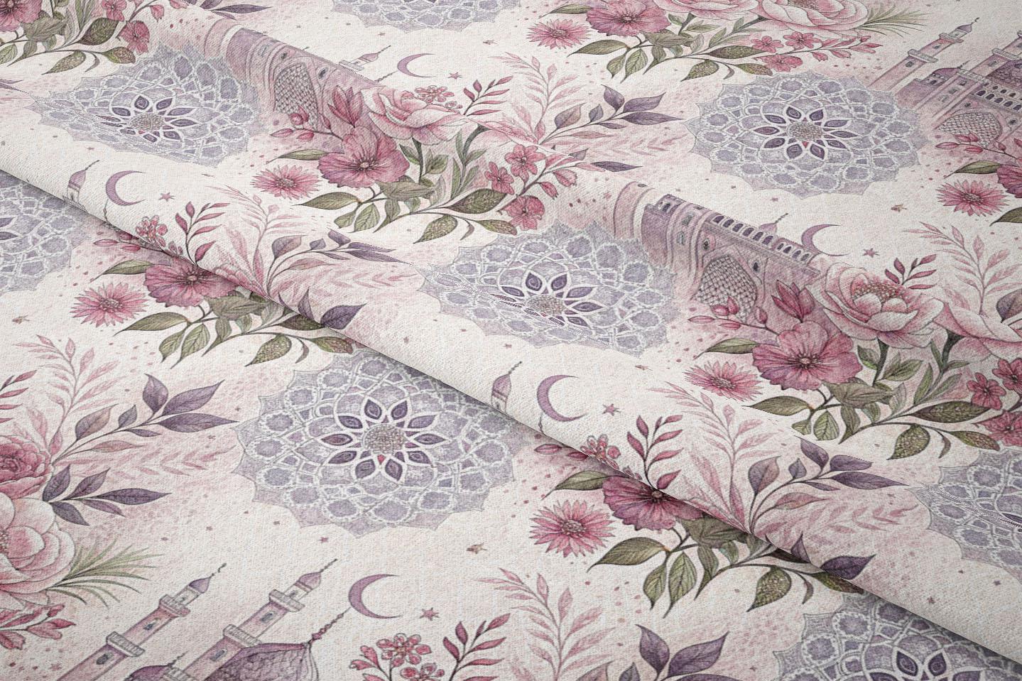 Textiles Musilm Soft Pink & Purple Islamic Floral Mosque Fabric by the Yards, Ramadan ...