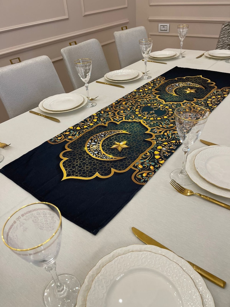 Islamic Table Runner-mubarak Ramadan Karem Table Runner, Green and Gold ...