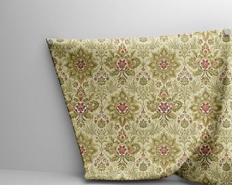 Vintage Baroque Floral Fabric by the yards – Olive Green & Red Decorative Pattern for DIY Upholstery  Home Decor