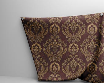 Regal Gold Barock-tyg i metervara – Lyxigt vinrött damasttyg med broderad look