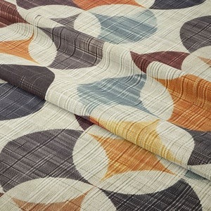 Mid Century Distressed Circle Geometric Digital Print Honeycomb Textured Polyester Fabric, Earthly Scandinavian Fabric,Traditional Geometric