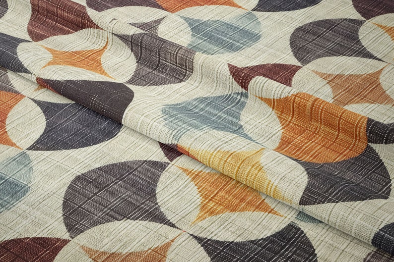 Mid Century Distressed Circle Geometric Digital Print Honeycomb Textured Polyester Fabric, Earthly Scandinavian Fabric,Traditional Geometric