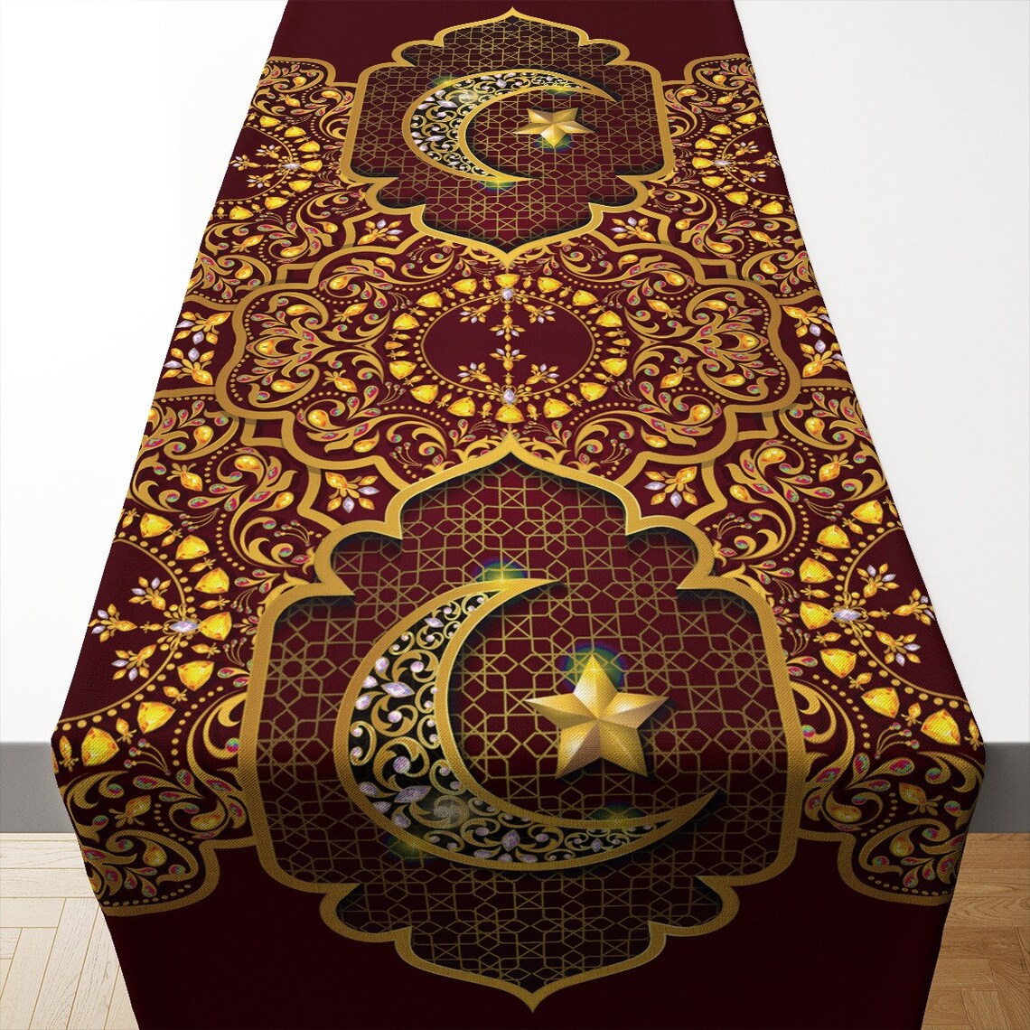 Islamic Table Runner-mubarak Ramadan Karem Table Runner, Green and Gold ...