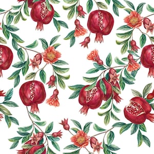 Pomegranate & Flowers Patterned Upholstery Fabric by the Yards, Home,Kitchen,Garden Decor Fabric,Indoor Outdoor Fabric,Digital print