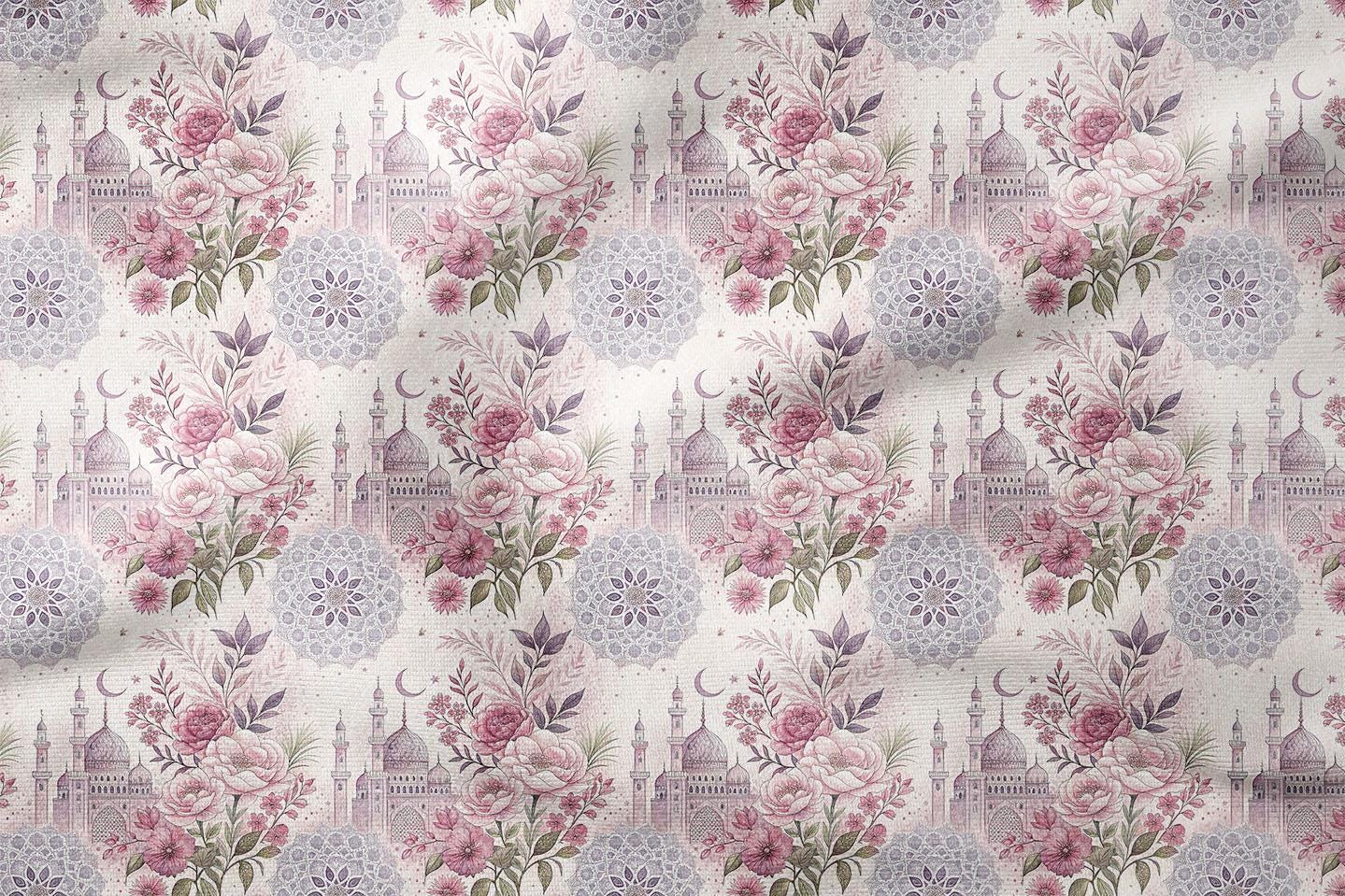 Textiles Musilm Soft Pink & Purple Islamic Floral Mosque Fabric by the Yards, Ramadan ...