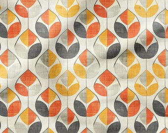 40s 50s Vintage Print Fabric | Earthly Scandinavian Fabric, Traditional Geometric Print Fabric | Upholstery | Pillow | Home Decor