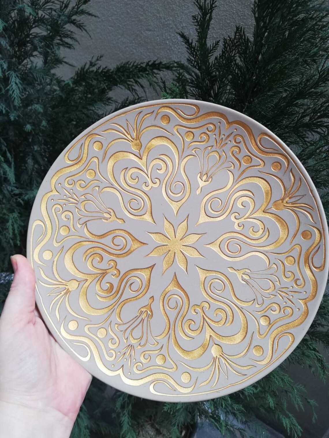 Ceramic Wall Engraved Plate Decorative Plate Gold Wall Etsy